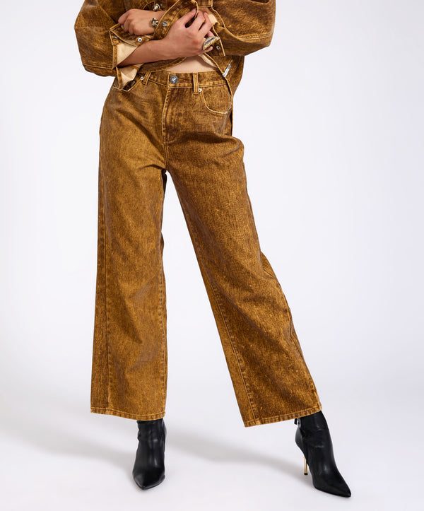 One Teaspoon Baxters Mid Waist Wide Leg Denim Jeans - Burnt Tobacco