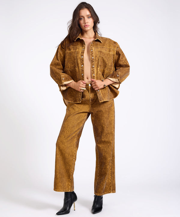 one teaspoon Baxters Mid Waist Wide Leg Denim Jeans - Burnt Tobacco