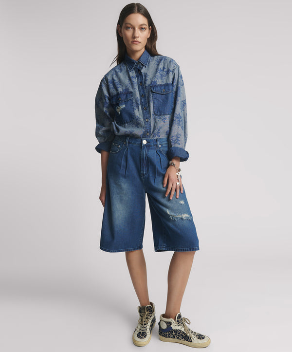 one teaspoon Beastie Low Waist Wide Leg Denim Shorts - Rosewood