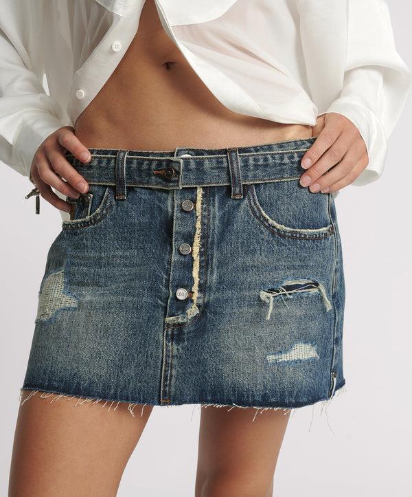 One Teaspoon Belted Low Waist Denim Mini Skirt - Boys Club Blue