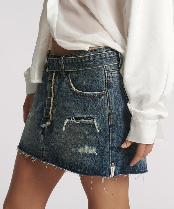 One Teaspoon Belted Low Waist Denim Mini Skirt - Boys Club Blue