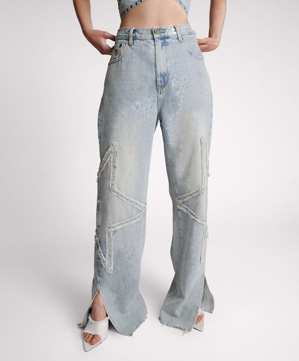 One Teaspoon Billie Low Slung Straight Leg Mid Waist Denim Jeans - Diamonde