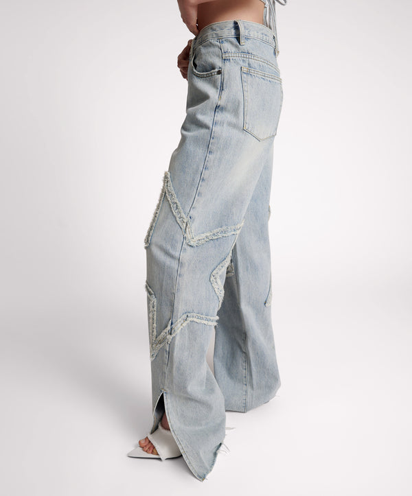 One Teaspoon Billie Low Slung Straight Leg Mid Waist Denim Jeans - Diamonde