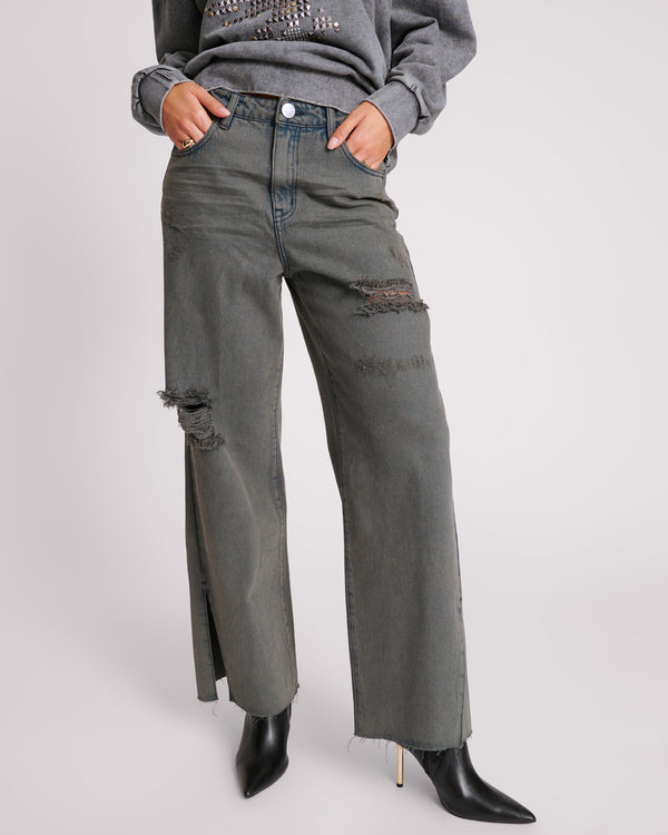 One Teaspoon Billie Low Slung Straight Leg Mid Waist Denim Jeans - Storme