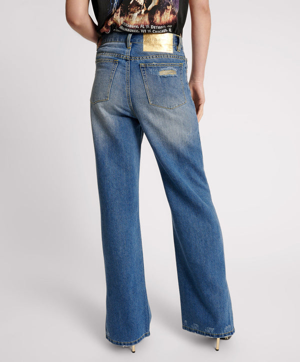 One Teaspoon Billie Low Slung Straight Leg Mid Waist Denim Jeans - Shredded Gold