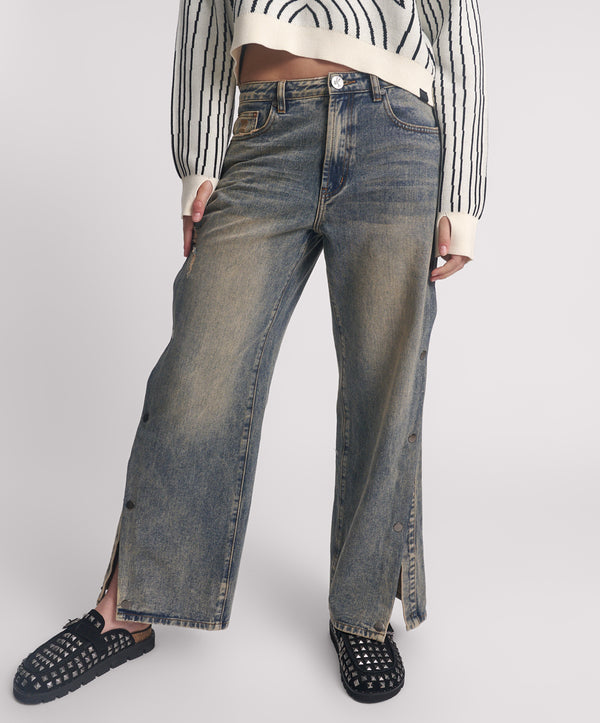 One Teaspoon Billie Mid Waist Long Rise Straight Leg Denim Jeans - Old Blue