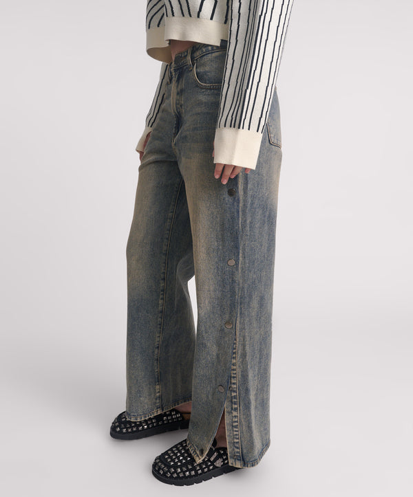 One Teaspoon Billie Mid Waist Long Rise Straight Leg Denim Jeans - Old Blue