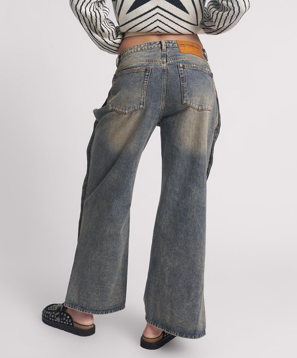 One Teaspoon Billie Mid Waist Long Rise Straight Leg Denim Jeans - Old Blue