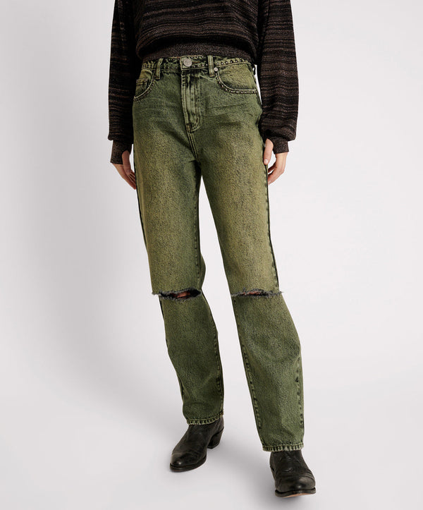 One Teaspoon BLACK KHAKI AWESOME BAGGIES HIGH WAIST STRAIGHT LEG JEANS