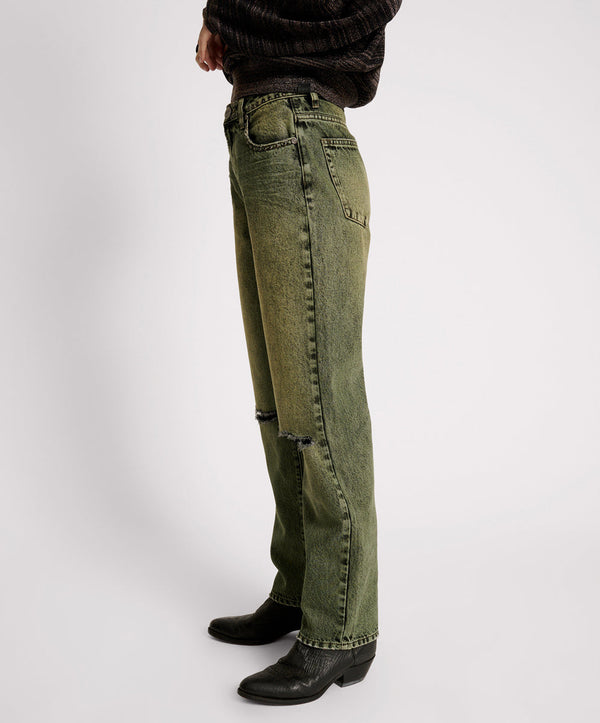 One Teaspoon BLACK KHAKI AWESOME BAGGIES HIGH WAIST STRAIGHT LEG JEANS