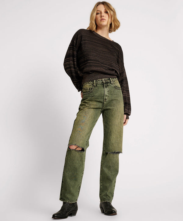 one teaspoon BLACK KHAKI AWESOME BAGGIES HIGH WAIST STRAIGHT LEG JEANS