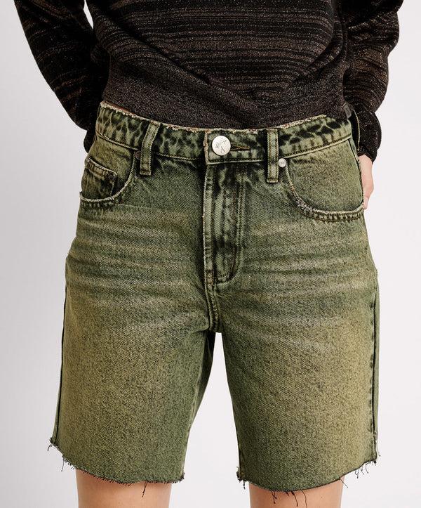 One Teaspoon BLACK KHAKI JACKSON MID WAIST WIDE LEG SHORTS