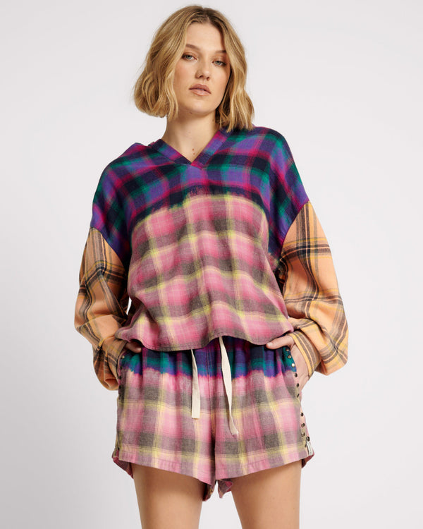 One Teaspoon Bleached Flannel Studded Boxer Shorts - Multi