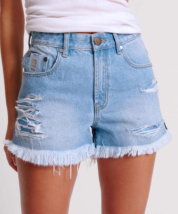 One Teaspoon Bonitas High Waist Denim Shorts - Arctic Blue