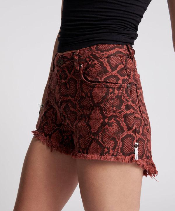 One Teaspoon Bonitas High Waist Denim Shorts - Python Snake Print