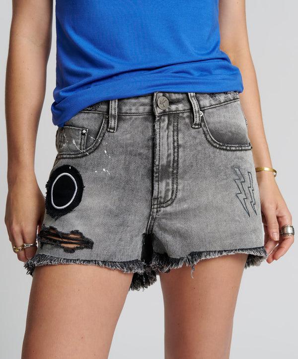 One Teaspoon Bonitas High Waist Denim Shorts - Soft Grey