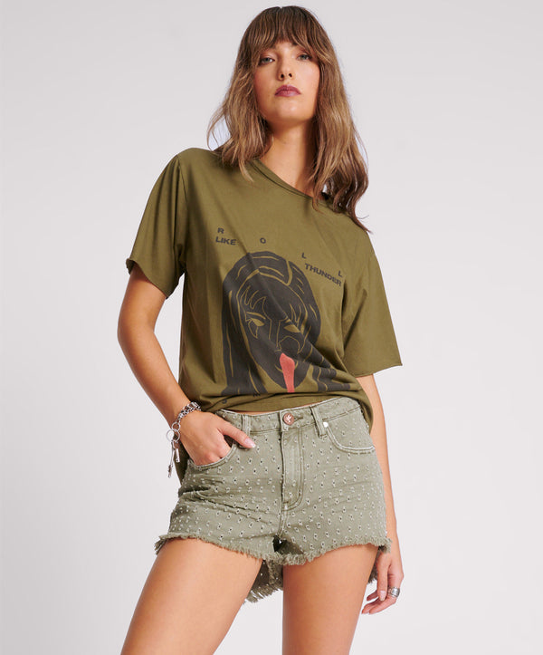 One Teaspoon Bonitas High Waist Denim Shorts - Super Khaki
