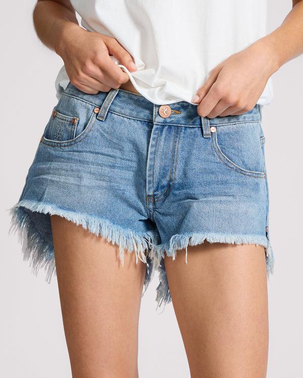 One Teaspoon Bonitas Low Waist Denim Shorts - Bolt Blue