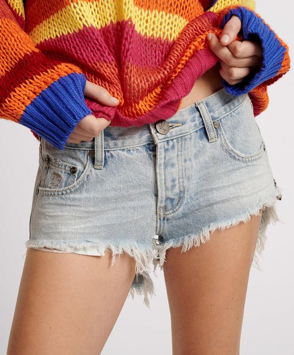 One Teaspoon Bonitas Low Waist Denim Shorts - Fleetwood Blue