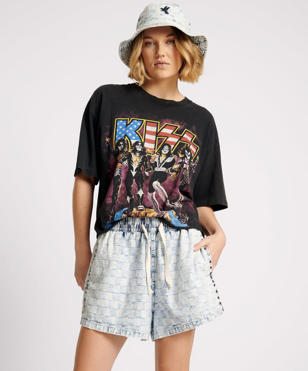 One Teaspoon Boxer Low Waist Denim Shorts - Acid Check