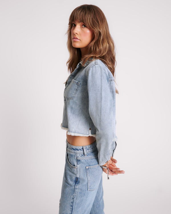 One Teaspoon Braxton Long Sleeve Denim Top - Blue Blossom