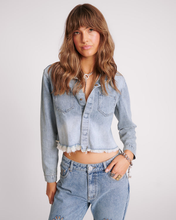 one teaspoon Braxton Long Sleeve Denim Top - Blue Blossom