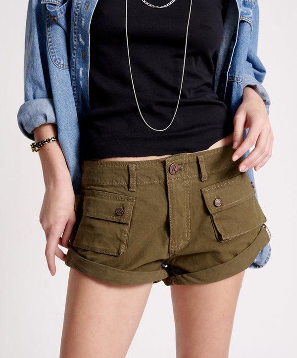 One Teaspoon Cadet Bandits Low Waist Denim Shorts - Dark Khaki
