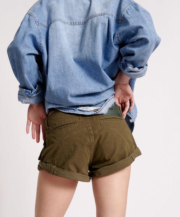 One Teaspoon Cadet Bandits Low Waist Denim Shorts - Dark Khaki