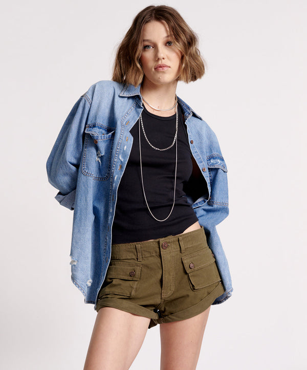 one teaspoon Cadet Bandits Low Waist Denim Shorts - Dark Khaki
