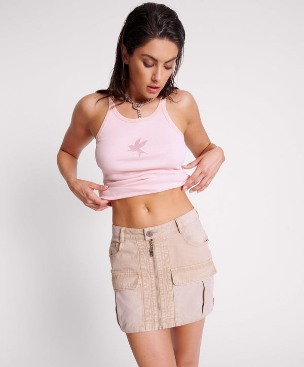 one teaspoon Canvas Viper High Waist Zip Mini Skirt - Stone