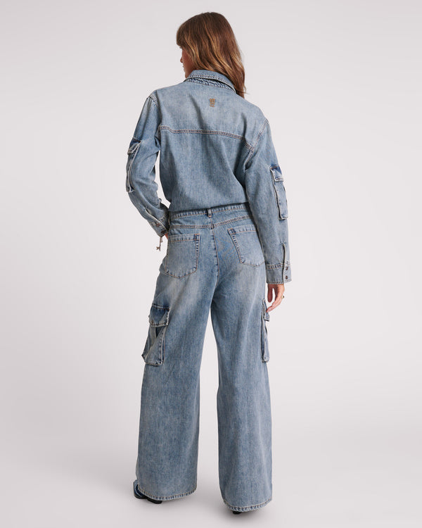 One Teaspoon Cargo Trucker Denim Overalls - Blue Blossom