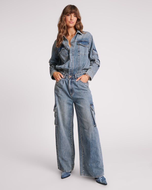 one teaspoon Cargo Trucker Denim Overalls - Blue Blossom