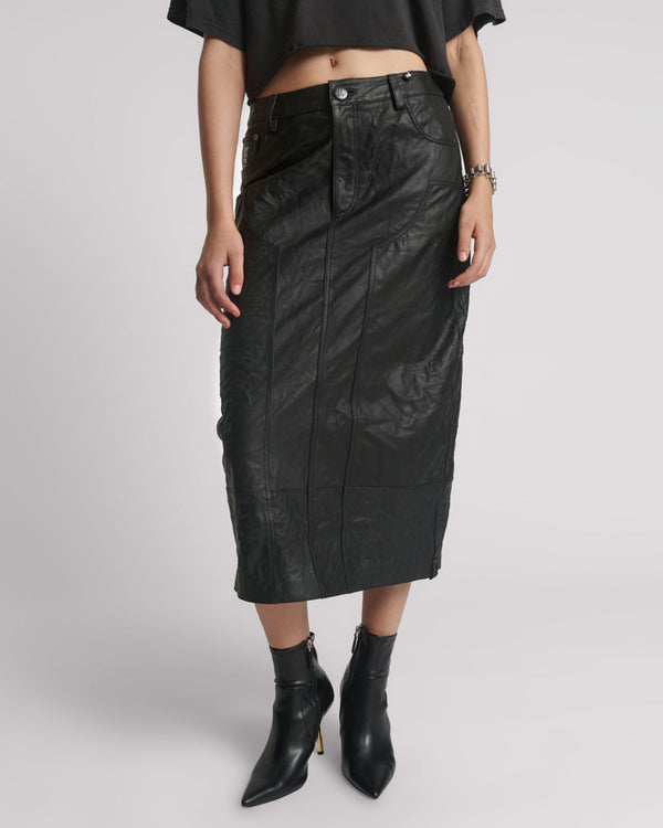 One Teaspoon Cassidy Leather Column Midi Skirt - Black