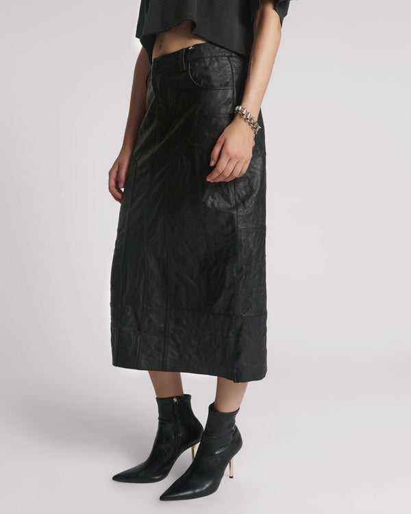 One Teaspoon Cassidy Leather Column Midi Skirt - Black