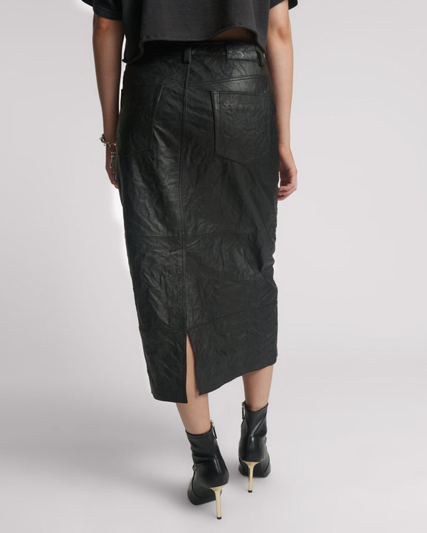One Teaspoon Cassidy Leather Column Midi Skirt - Black
