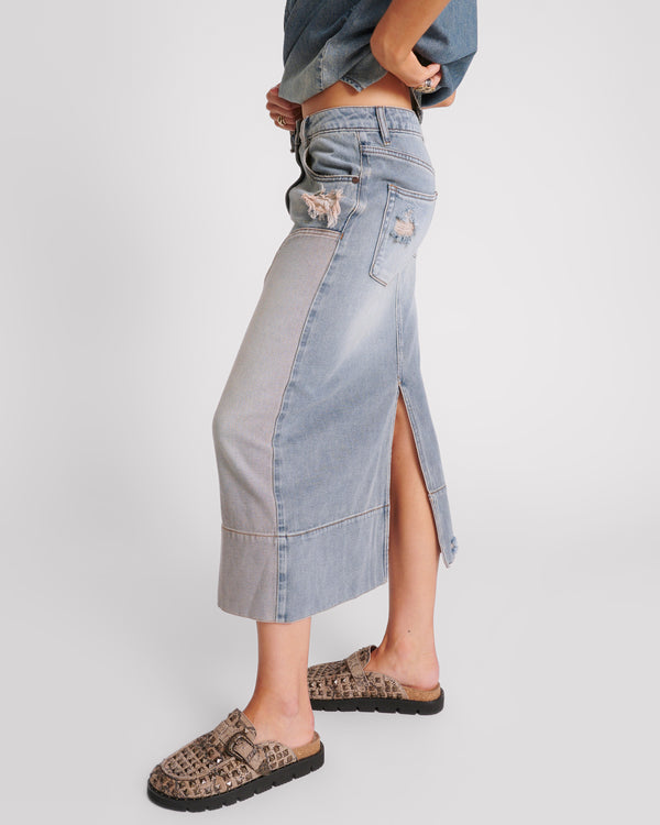 One Teaspoon Cassidy Mid Waist Long Denim Column Denim Skirt - Dirty Blue