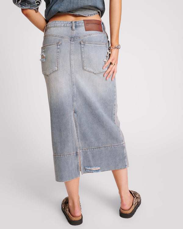 One Teaspoon Cassidy Mid Waist Long Denim Column Denim Skirt - Dirty Blue