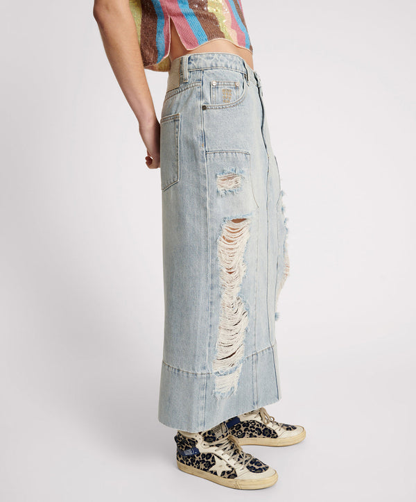 One Teaspoon Cassidy Mid Waist Long Denim Column Denim Skirt - Fleetwood
