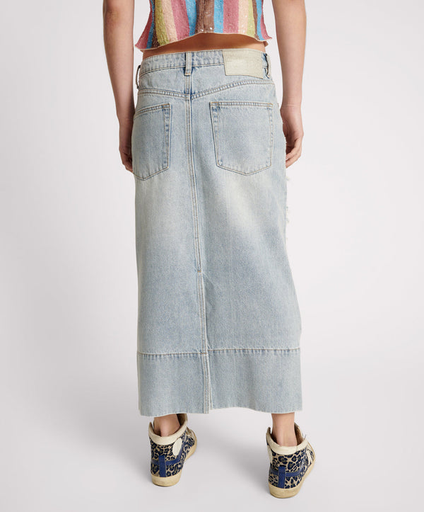 One Teaspoon Cassidy Mid Waist Long Denim Column Denim Skirt - Fleetwood