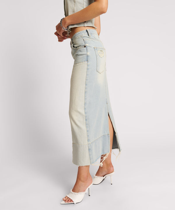 One Teaspoon Cassidy Mid Waist Long Denim Column Denim Skirt - Old West