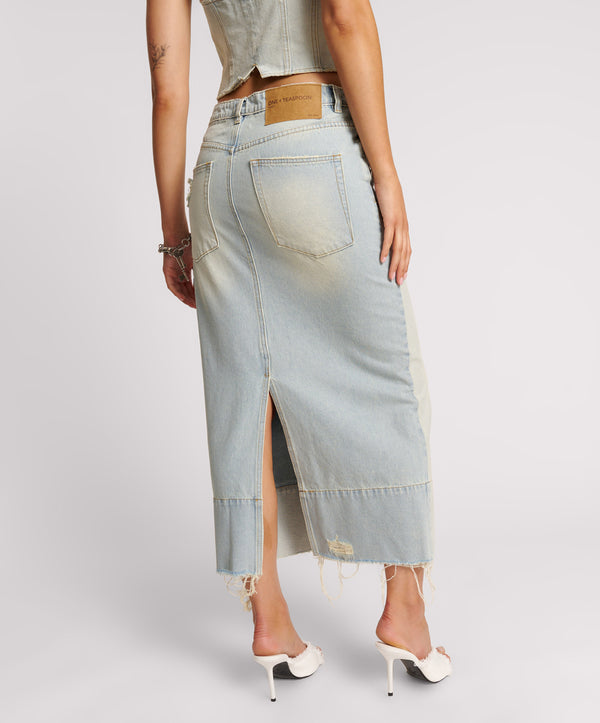 One Teaspoon Cassidy Mid Waist Long Denim Column Denim Skirt - Old West
