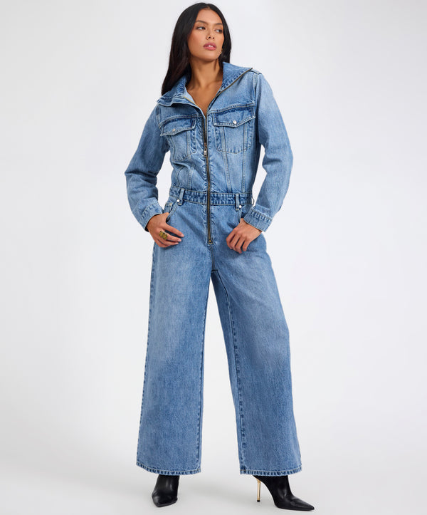 one teaspoon Charli Wide Leg Aviator Denim Jumpsuit - Pretty Blue