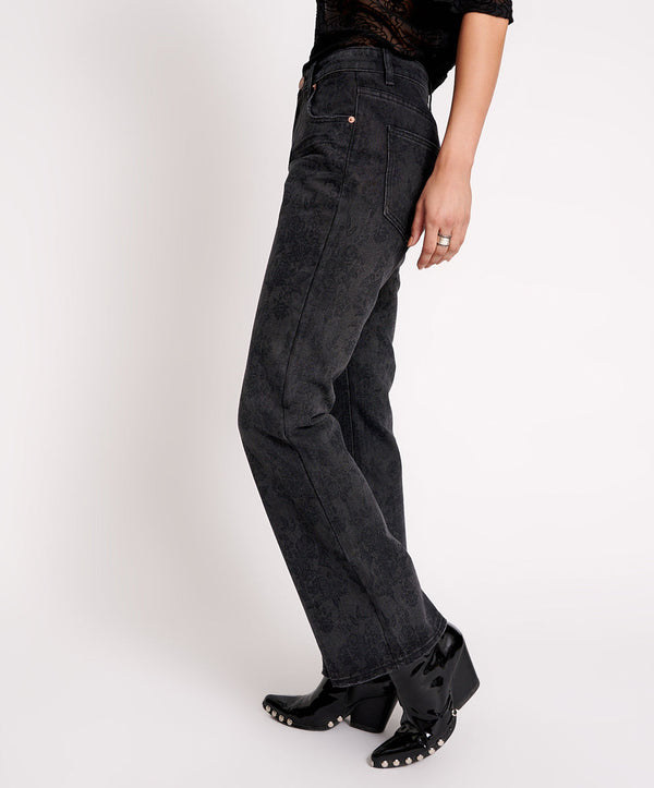 One Teaspoon Charlie High Waist Slim Flared Denim Jeans - Black Lace