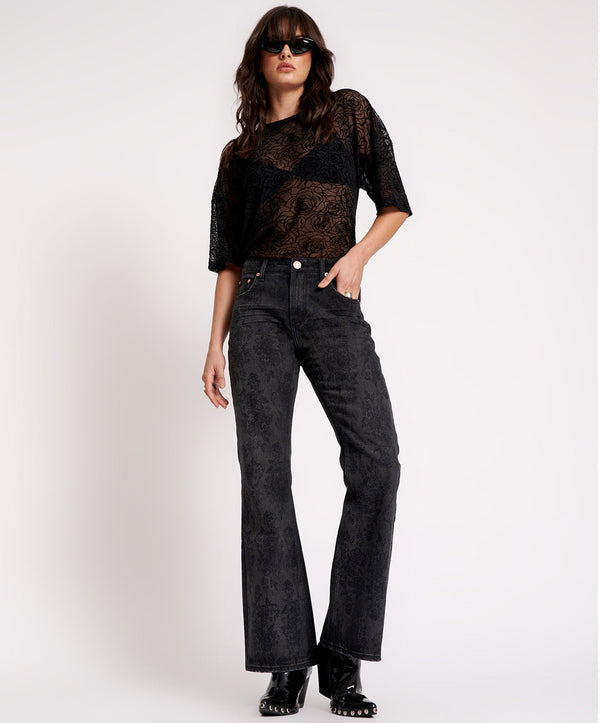 one teaspoon Charlie High Waist Slim Flared Denim Jeans - Black Lace