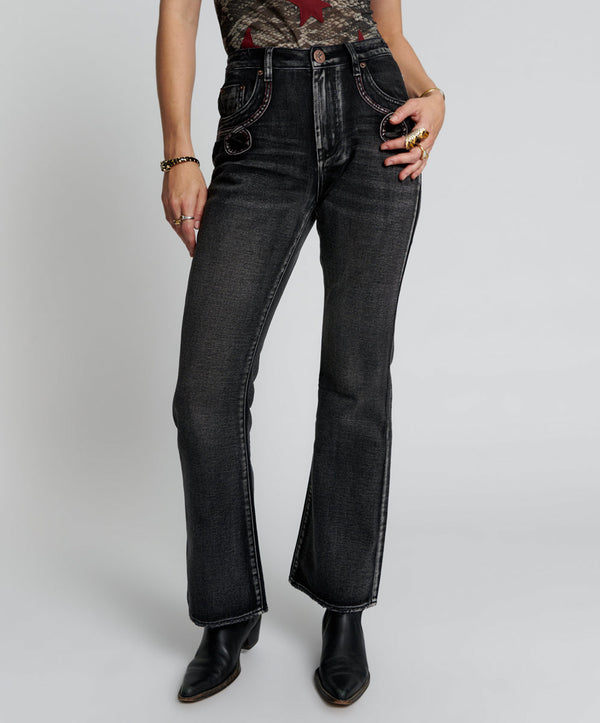 One Teaspoon Charlie High Waist Slim Flared Denim Jeans - Faded Black
