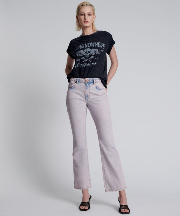 one teaspoon Charlie High Waist Slim Flared Denim Jeans - Pink Haze