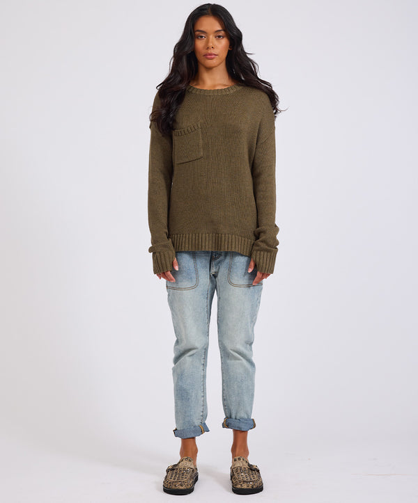 One Teaspoon Classic Pocket Chunky Knit Sweater Khaki - Khaki