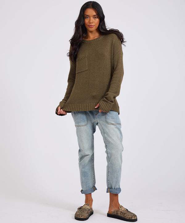 One Teaspoon Classic Pocket Chunky Knit Sweater Khaki - Khaki
