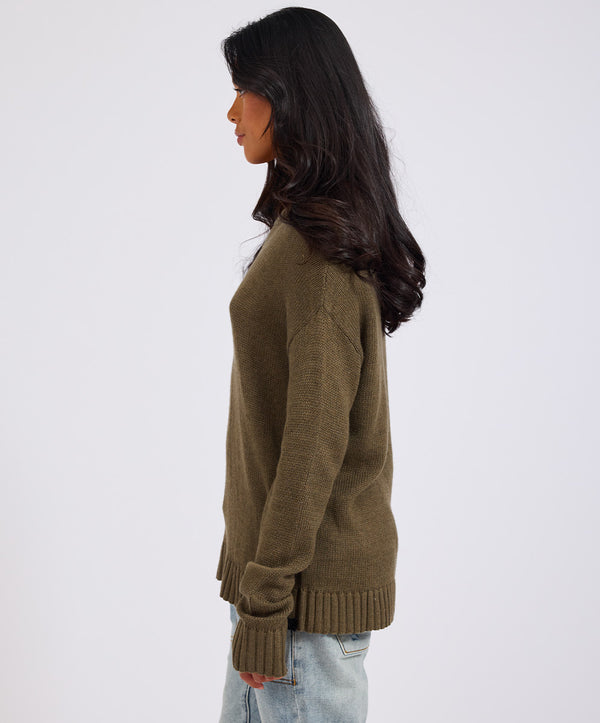 One Teaspoon Classic Pocket Chunky Knit Sweater Khaki - Khaki