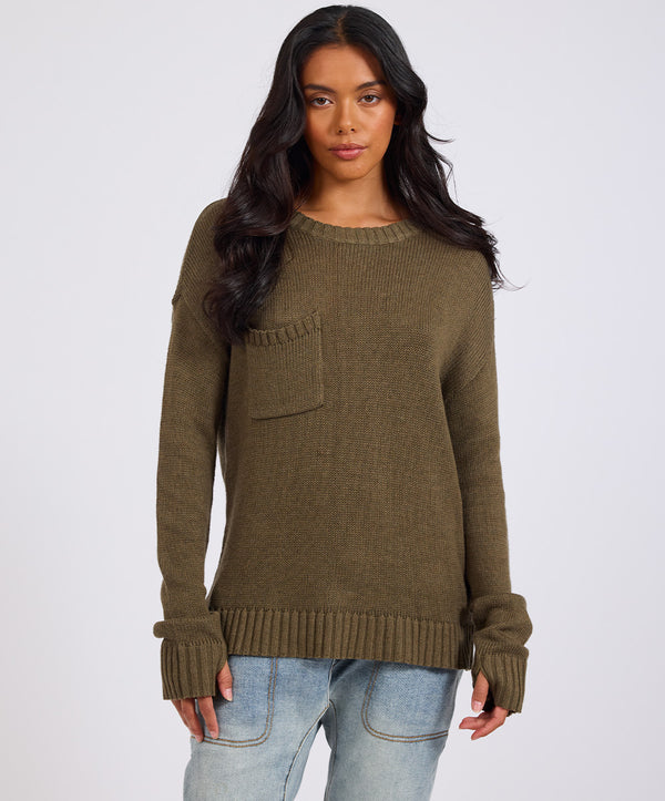 one teaspoon Classic Pocket Chunky Knit Sweater Khaki - Khaki